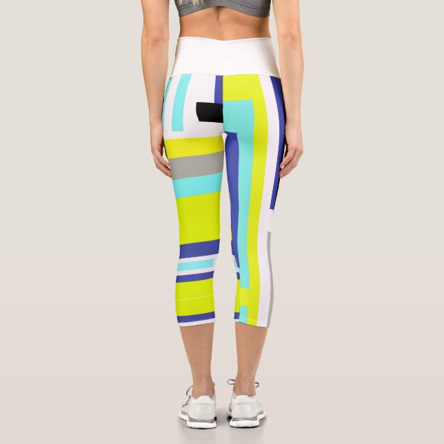 Leggings Capri Funky Abstrait Art Jaune Pastel Thème (Verso)