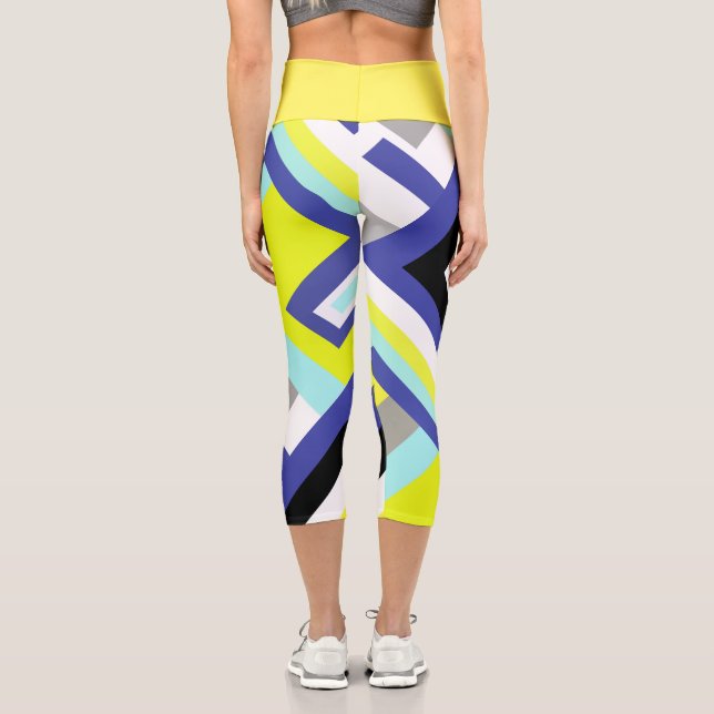 Leggings Capri Funky Abstrait Art Jaune Pastel Thème (Verso)