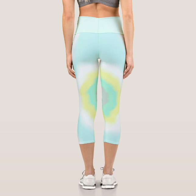 Leggings Capri Funky Abstrait Art Jaune Turquoise Pastel Thème (Verso)