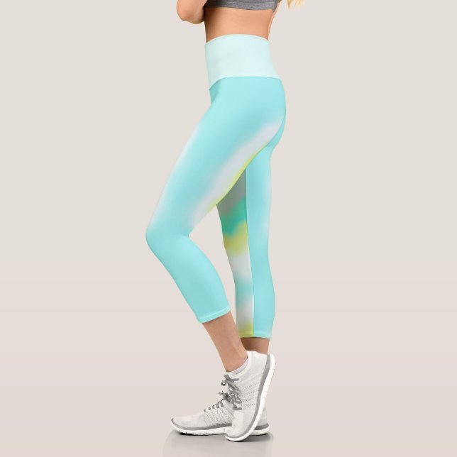 Leggings Capri Funky Abstrait Art Jaune Turquoise Pastel Thème (Gauche)