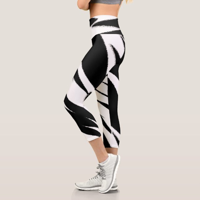 Leggings Capri Funky Abstrait Art noir blanc (Gauche)