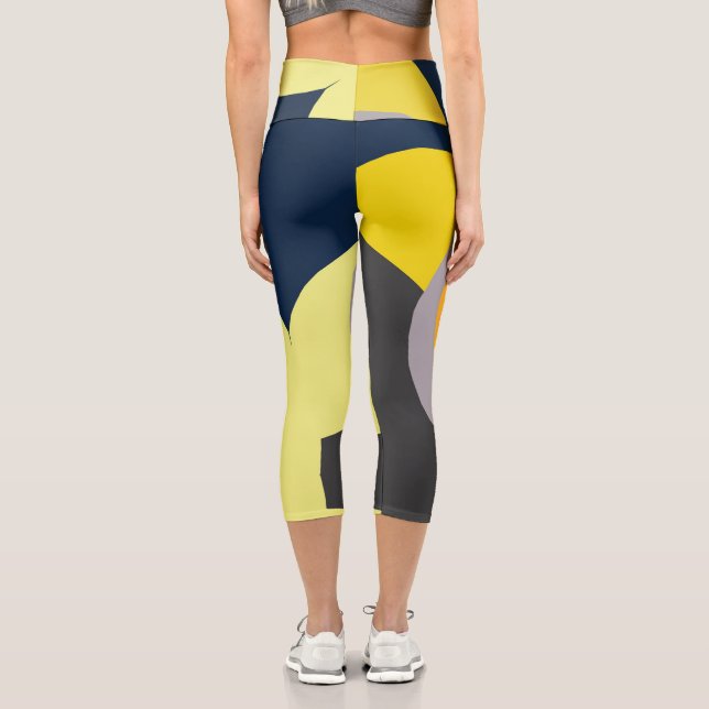 Leggings Capri Funky Abstrait Art Pale Pastel Charcoal Yellow (Verso)