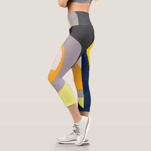Leggings Capri Funky Abstrait Art Pale Pastel Charcoal Yellow