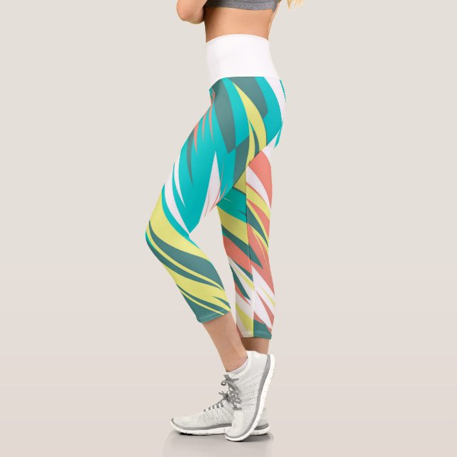 Leggings Capri Funky Abstrait Art Pastel Turquoise Blanc (Gauche)
