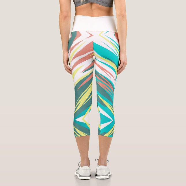 Leggings Capri Funky Abstrait Art Pastel Turquoise Blanc (Verso)