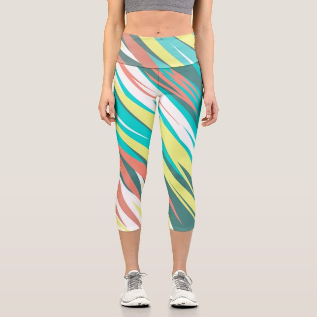 Leggings Capri Funky Abstrait Art Pastel Turquoise Blanc (Recto)