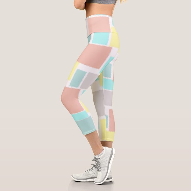 Leggings Capri Funky Abstrait Art Pastel Turquoise Jaune (Gauche)