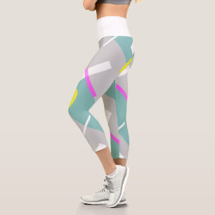 Leggings Capri Funky Abstrait Art Turquoise Pink Pastel Casquette
