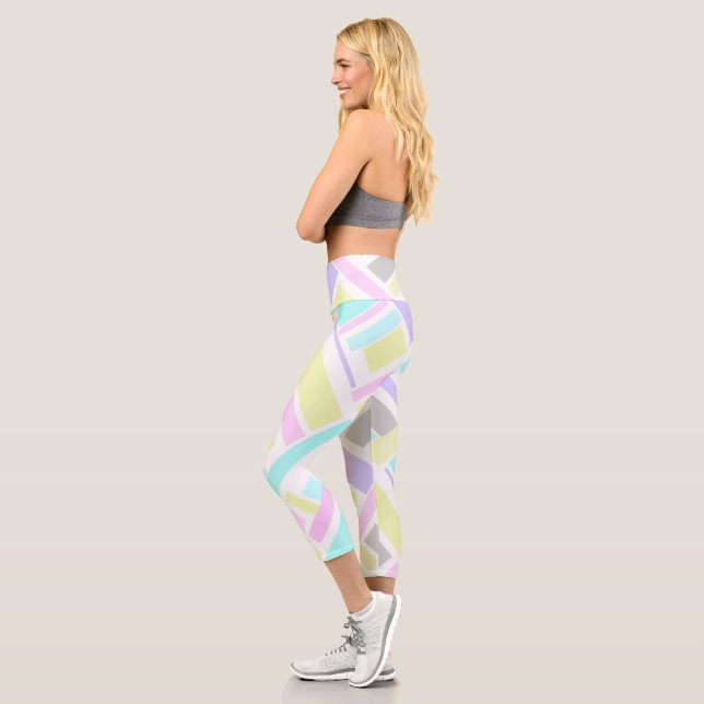 Leggings Capri Funky Abstrait Jaune Turquoise Pale Pastel (Gauche)