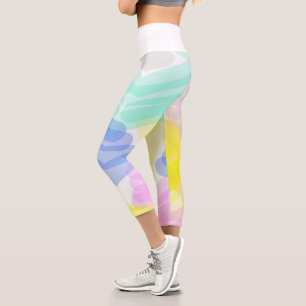 Leggings Capri Funky Art Abstrait Turquoise Pink Pastel Thème