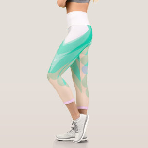 Leggings Capri Funky Art Abstrait Turquoise Pink Pastel Thème