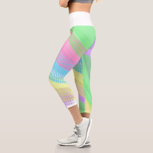 Leggings Capri Funky Bleu Rouge Rouge Abstrait Art Pastel Thème