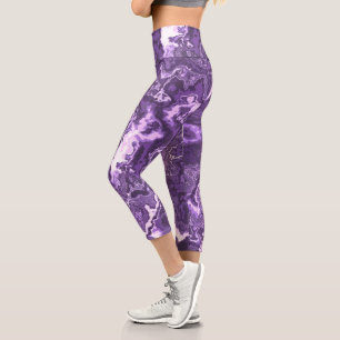 Leggings Capri Funky Trippy Bohème Hippie Marbre Violet Monochrom