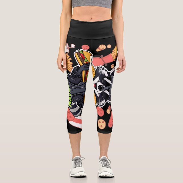 Leggings Capri Funny Raccoon ‘Live Fast Eat Trash’ (Recto)
