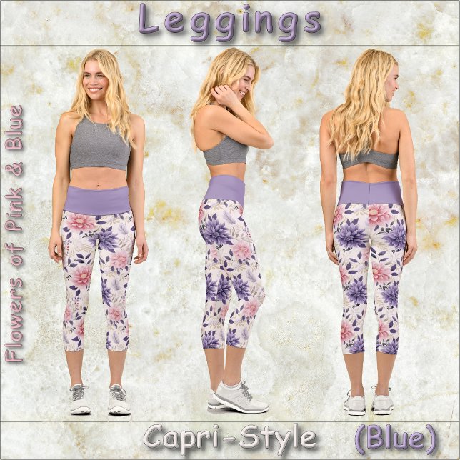 Leggings Capri GAMMES DE STYLE CAPRI - Fleurs de rose et bleu (Créateur téléchargé)