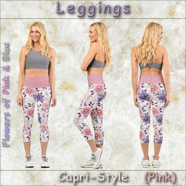 Leggings Capri GAMMES DE STYLE CAPRI - Fleurs de rose et bleu #2 (Créateur téléchargé)