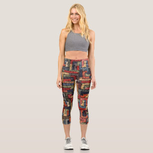 Leggings Capri Géométrie brodée, texture ethnique