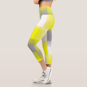 Leggings Capri Géométrie funky Art Abstrait gris jaune blanc