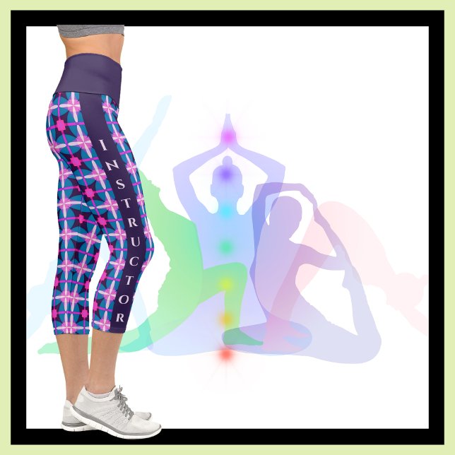 Leggings Capri Géométrique Rétro Rose et Bleu (Créateur téléchargé)