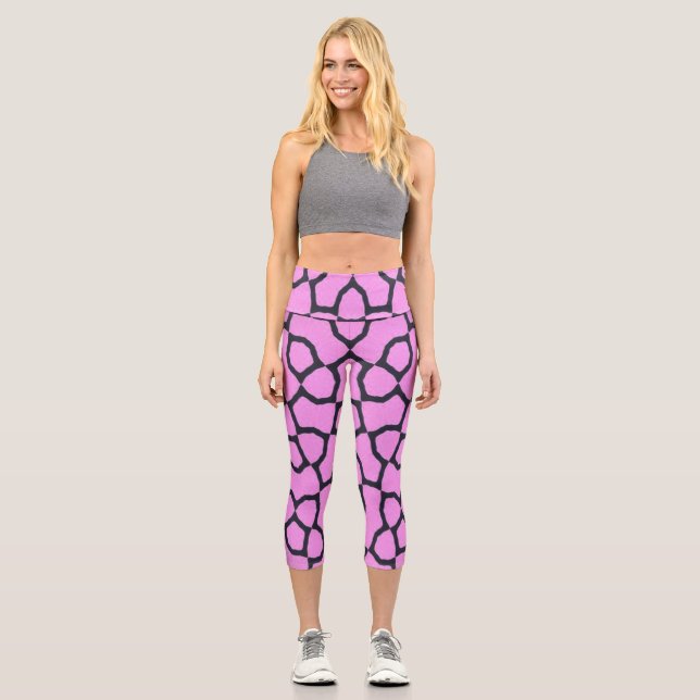 Leggings Capri géométriques roses et noirs abstrai (Recto)