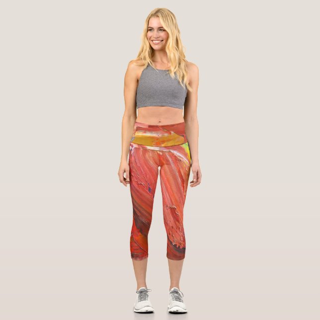 Leggings Capri Geste Vertical Abstrait en Rouge (Recto)