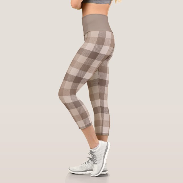 Leggings Capri Gingham à carreaux marron terre neutre (Gauche)