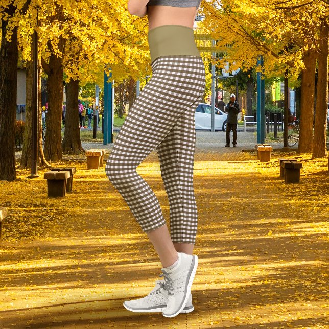 Leggings Capri Gingham Brun Atténué (Gingham Muted Brown Capri Leggings)