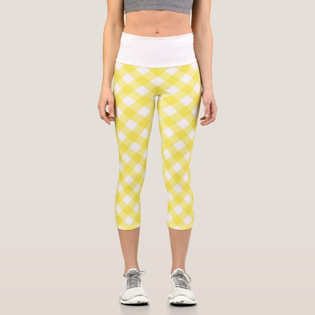 Leggings Capri Gingham Classique Jaune Clair Motif (Recto)