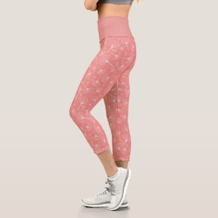 Leggings Capri ginkgo feuille blanc et corail