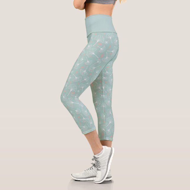 Leggings Capri ginkgo feuille turquoise et corail (Gauche)