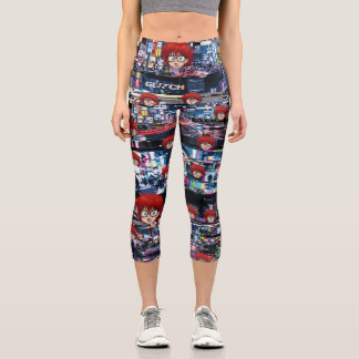 Leggings Capri Glitch Retro Anime 