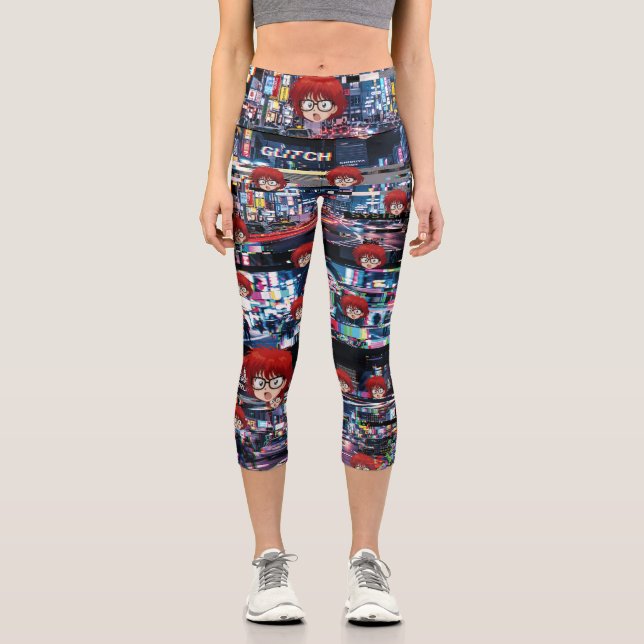 Leggings Capri Glitch Retro Anime  (Recto)