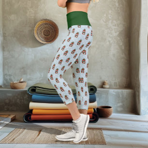 Leggings Capri Gnome de Noël Cosy Rouge Vert Hiver Mignon