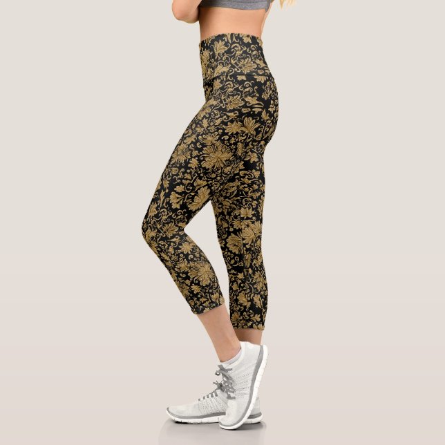 Leggings Capri Gold Baroque Floral Allover on Black (Gauche)