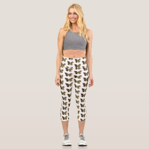 Leggings Capri Gold flower Butterfly with Black Orchid