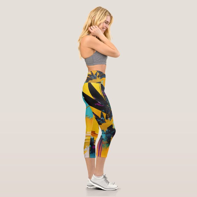 Leggings Capri Golden Horizon – Abstract Tropical Sunset (Droite)