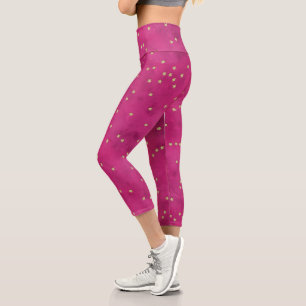 Leggings Capri Golden Stars dans Pink Background