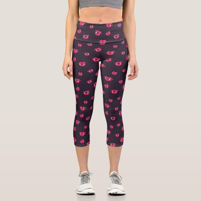 Leggings Capri Goth Vampire Lèvres Et Motif De Fangs (Recto)