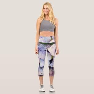 Leggings Capri gouttelette d'eau sur la fleur bleue