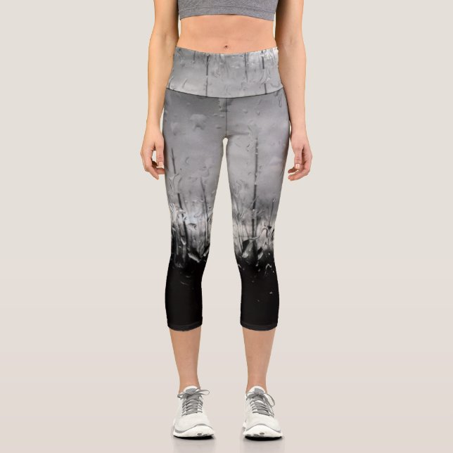Leggings Capri gouttes d'eau noir et blanc cool (Recto)