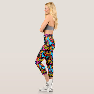 Leggings Capri Graffiti Hip Hop Street Art néon coloré