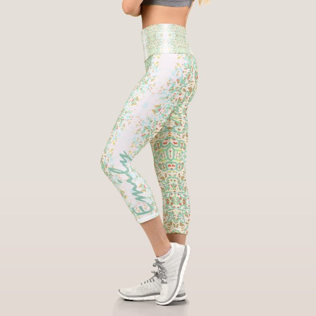 Leggings Capri Graffiti Lines ton bleu Yoga personnalisé C (Gauche)