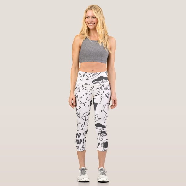 Leggings Capri Graffiti mignon : Doodle Art Set. (Recto)