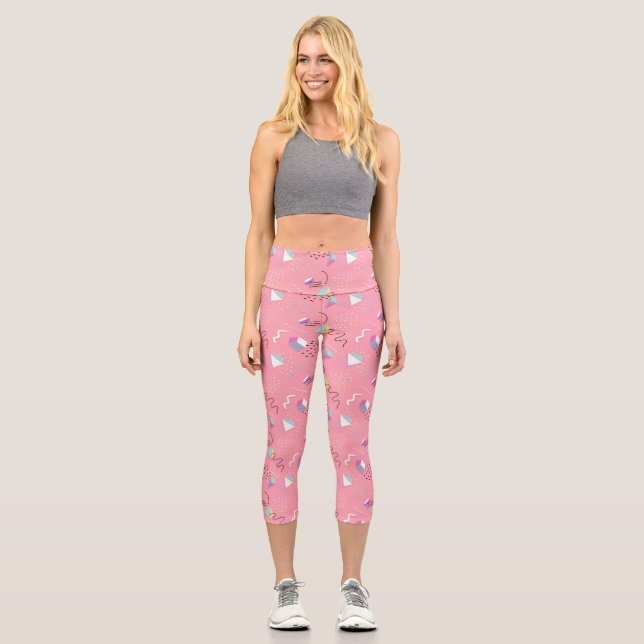 Leggings Capri Graphiques Rétro Fun Pink 1990 (Recto)