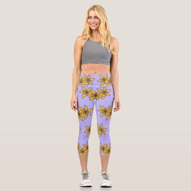 Leggings Capri Grappe de lis de dessin animé jaune (Recto)