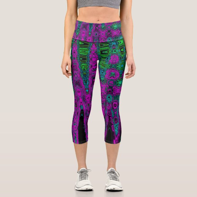 Leggings Capri Gras Magenta Super Waves atomiques Abstraites (Recto)