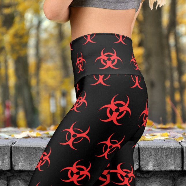 Leggings Capri Gras rouge et noir Motif biologique Yoga (Biohazard Red on Black)