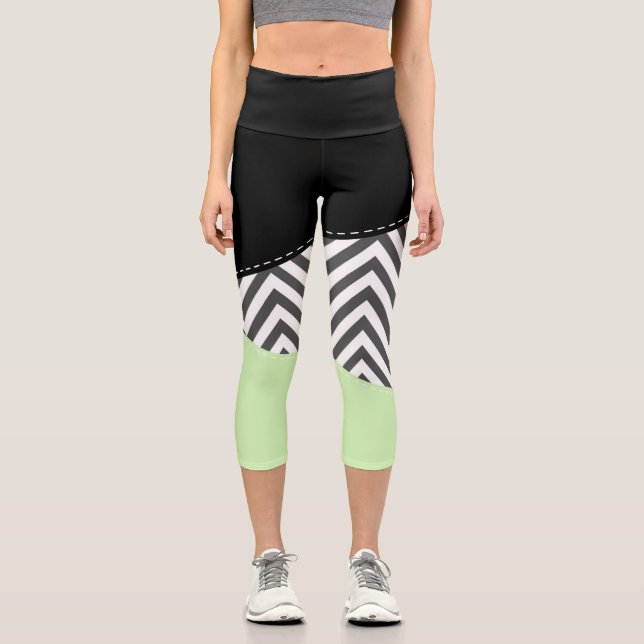 Leggings Capri Gray Zigzag, Gray Chevron, Zigzag Pattern, Mint (Recto)