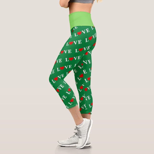 Leggings Capri Green Classic Love Coeur Élégant Forêt verte (Gauche)