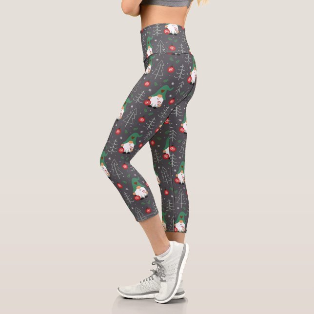 Leggings Capri Green Gnome Arbre de Noël Motif (Gauche)